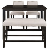 4-Piece Kitchen Dining Table Set w/Bench & 2 Upholstered Chairs, Beige
