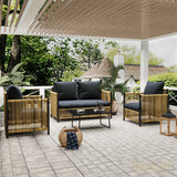 4 Piece Outdoor Brown PE Wicker Sofa Set with Cushions