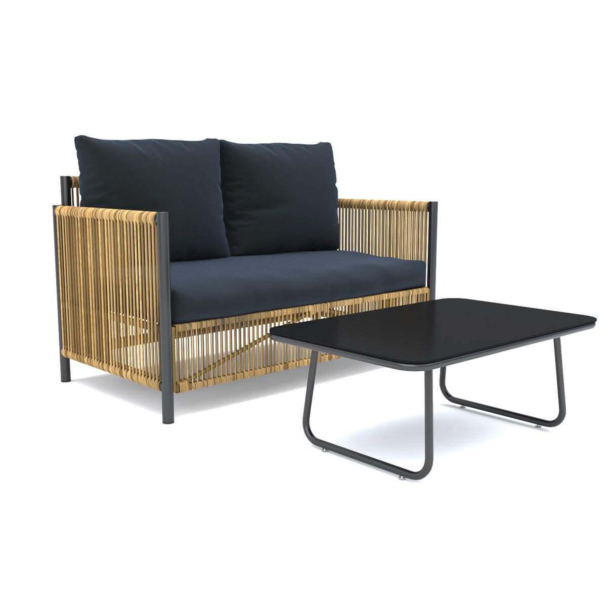 4 Piece Outdoor Brown PE Wicker Sofa Set with Cushions