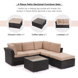 4-Piece Outdoor Furniture Rattan Sofa Set with Beige Cushion