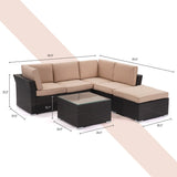 4-Piece Outdoor Furniture Rattan Sofa Set with Beige Cushion