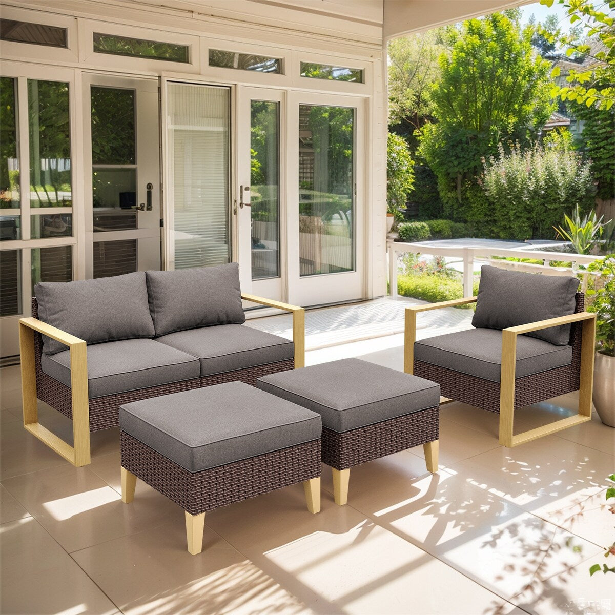 4 Piece Outdoor Patio Loveseat Chair Ottoman Sets