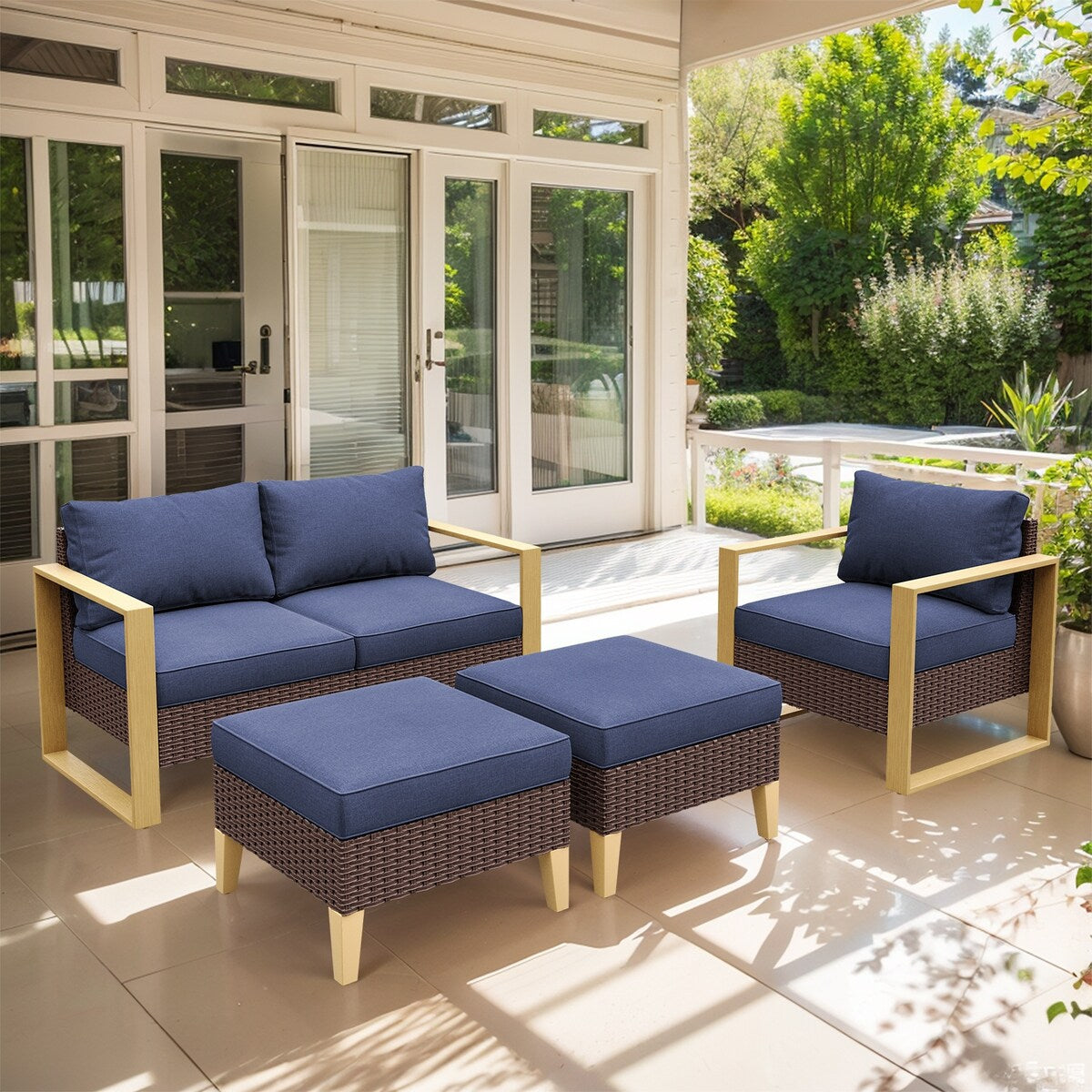 4 Piece Outdoor Patio Loveseat Chair Ottoman Sets