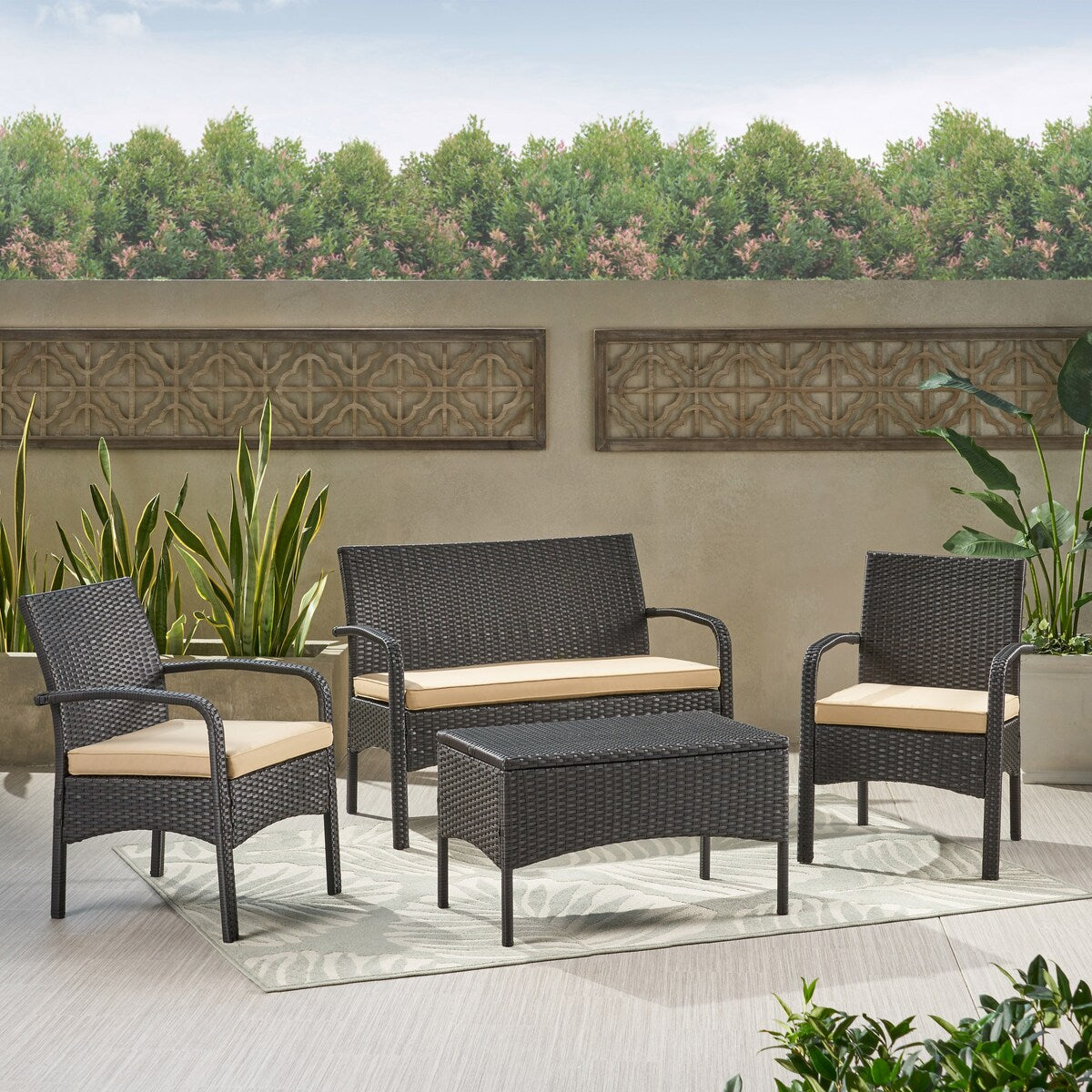 4-Piece Outdoor Patio Sofa Set with Upholstered Cushions and Table