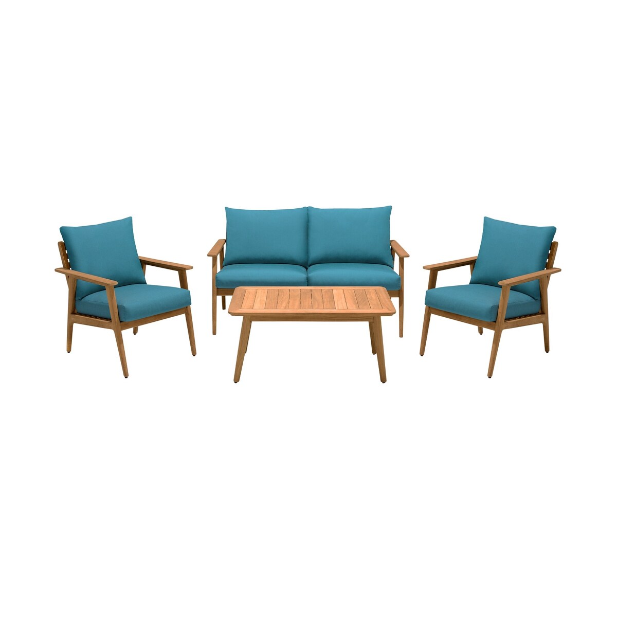 4 Piece Outdoor Sectional Sofa Set with Wooden Frame, Blue