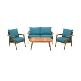4 Piece Outdoor Sectional Sofa Set with Wooden Frame, Blue