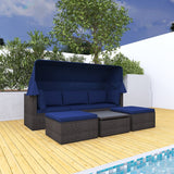 4-Piece Outdoor Wicker Sectional Patio Daybed with Canopy and Ottoman