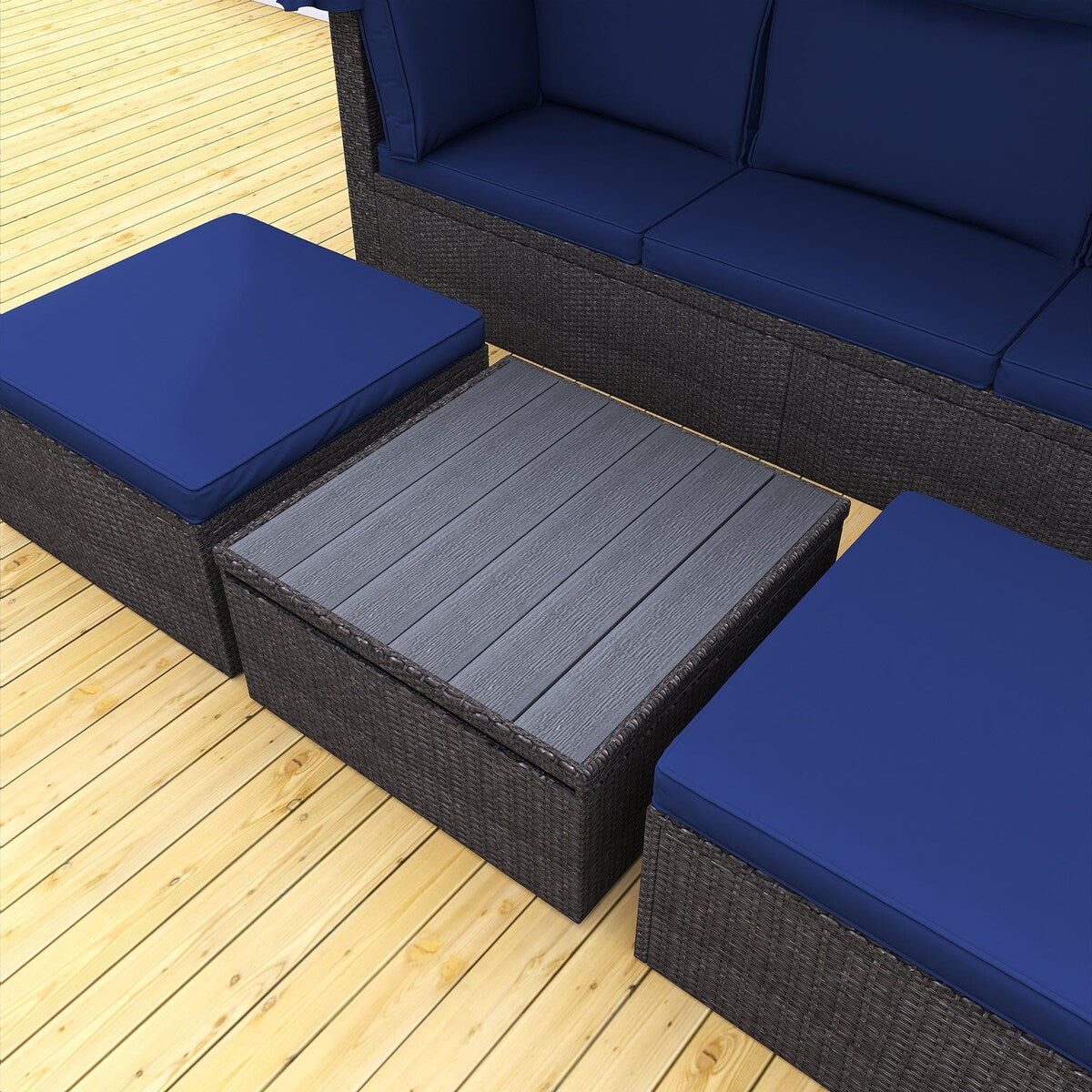 4-Piece Outdoor Wicker Sectional Patio Daybed with Canopy and Ottoman