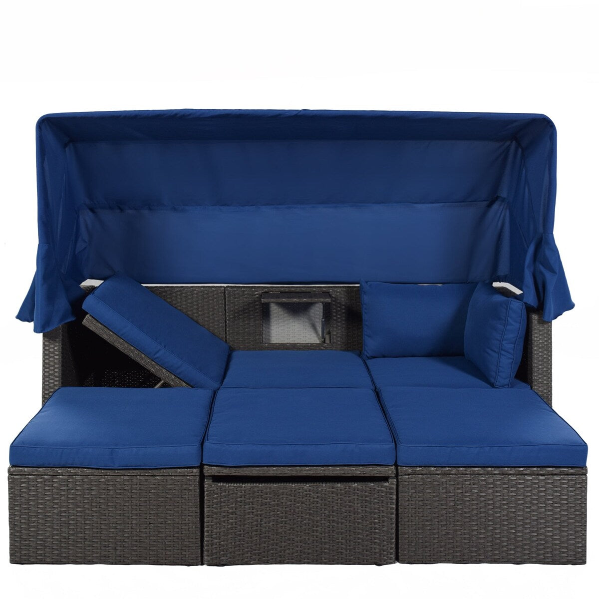 4-Piece Outdoor Wicker Sectional Patio Daybed with Canopy and Ottoman