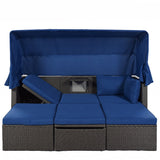 4-Piece Outdoor Wicker Sectional Patio Daybed with Canopy and Ottoman