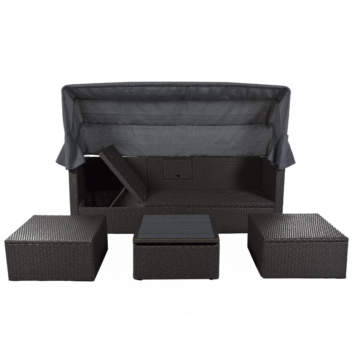 4-Piece Outdoor Wicker Sectional Patio Daybed with Canopy and Ottoman