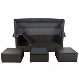 4-Piece Outdoor Wicker Sectional Patio Daybed with Canopy and Ottoman
