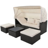 4-Piece Outdoor Wicker Sectional Patio Daybed with Canopy and Ottoman