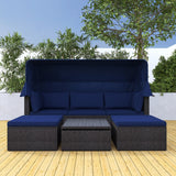 4-Piece Outdoor Wicker Sectional Patio Daybed with Canopy and Ottoman