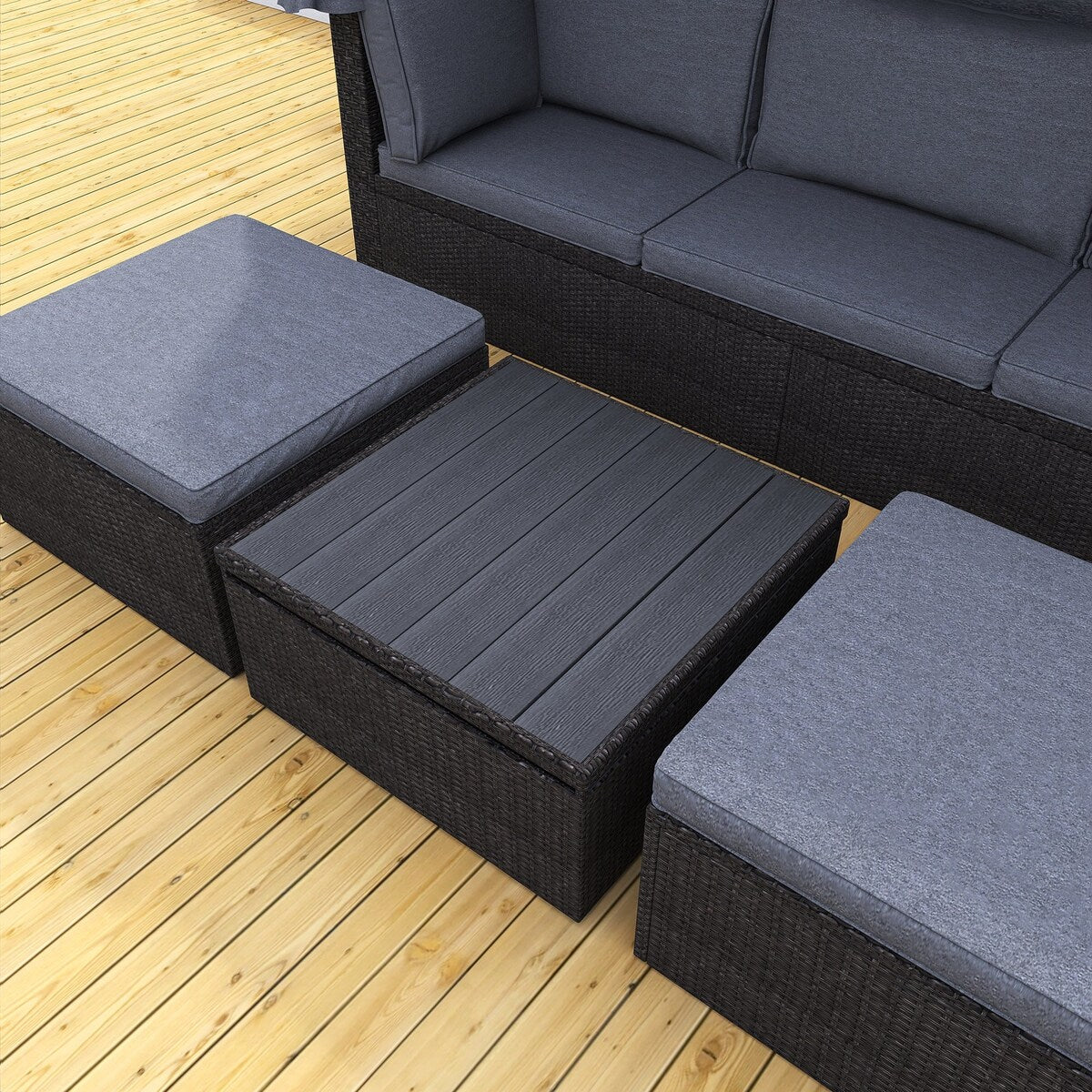 4-Piece Outdoor Wicker Sectional Patio Daybed with Canopy and Ottoman