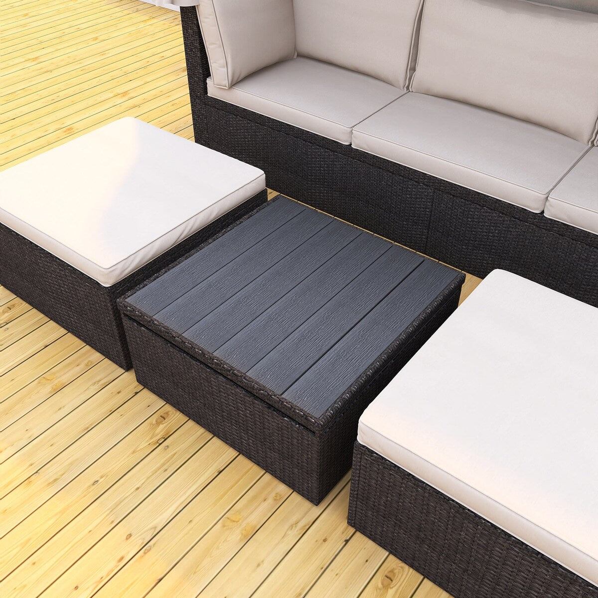 4-Piece Outdoor Wicker Sectional Patio Daybed with Canopy and Ottoman