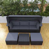 4-Piece Outdoor Wicker Sectional Patio Daybed with Canopy and Ottoman
