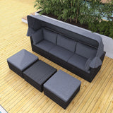 4-Piece Outdoor Wicker Sectional Patio Daybed with Canopy and Ottoman