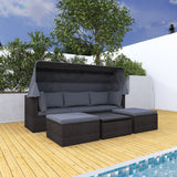 4-Piece Outdoor Wicker Sectional Patio Daybed with Canopy and Ottoman