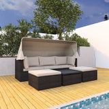 4-Piece Outdoor Wicker Sectional Patio Daybed with Canopy and Ottoman