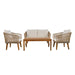 4-Piece Patio Conversation Set, Solid Wood Loveseat, 2 Chairs and Table, Outdoor Conversation Group with Cushions for Backyard