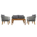4-Piece Patio Conversation Set, Solid Wood Loveseat, 2 Chairs and Table, Outdoor Conversation Group with Cushions for Backyard