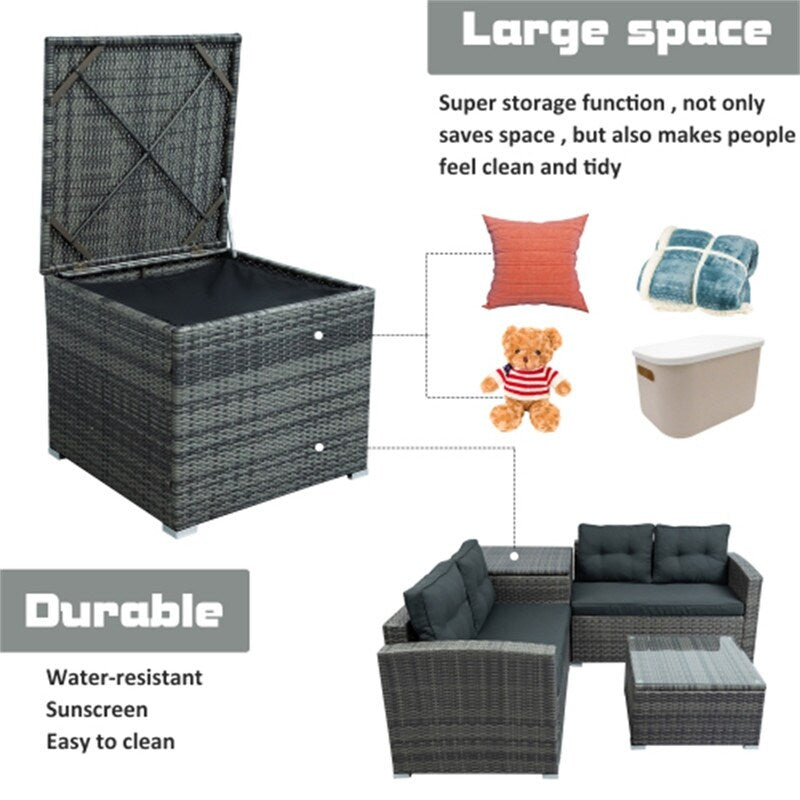 4-Piece Patio Furniture Wicker Rattan Sofa Set With Storage Box,Grey