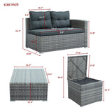 4-Piece Patio Furniture Wicker Rattan Sofa Set With Storage Box,Grey