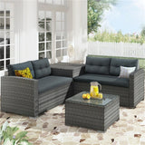 4-Piece Patio Furniture Wicker Rattan Sofa Set With Storage Box,Grey