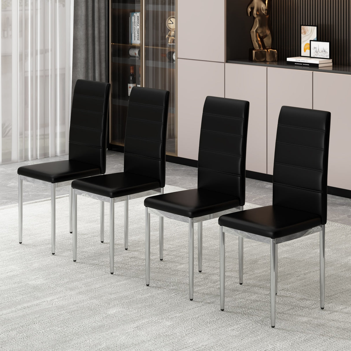 4-Piece Set of Armless high back dining chairs,electroplated metal legs