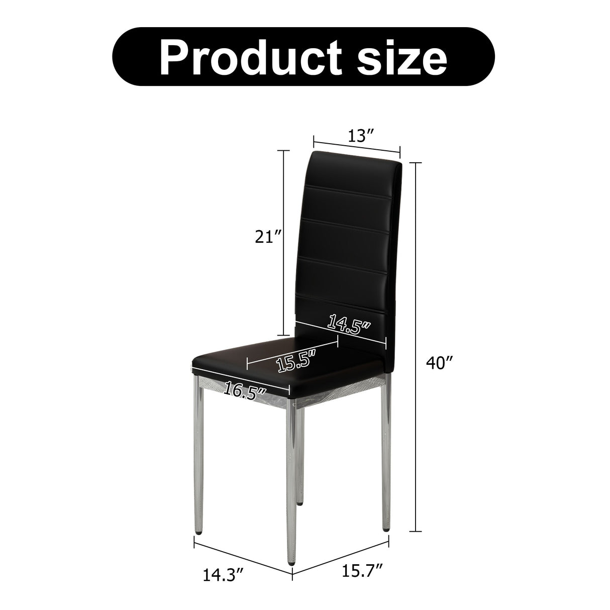 4-Piece Set of Armless high back dining chairs,electroplated metal legs