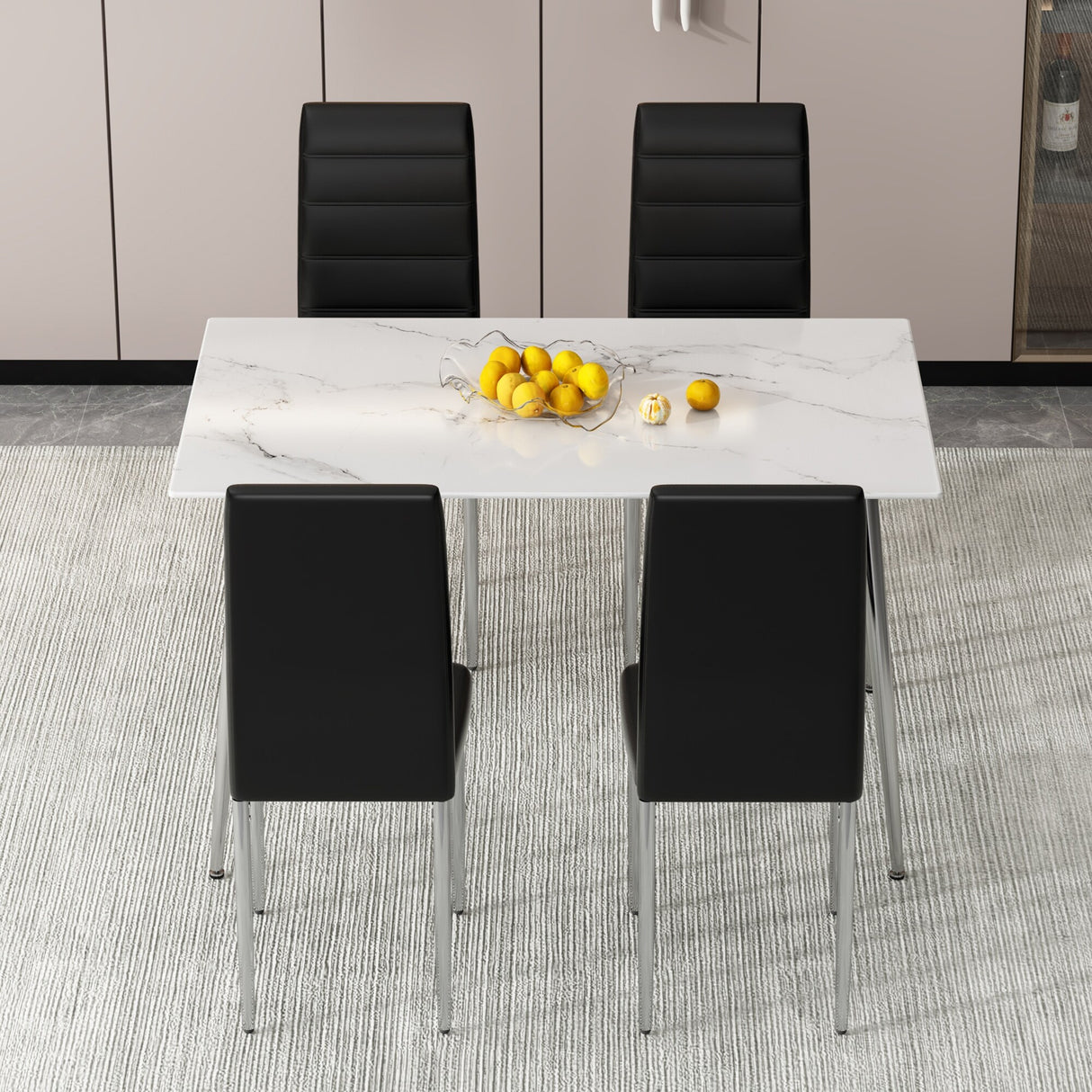 4-Piece Set of Armless high back dining chairs,electroplated metal legs