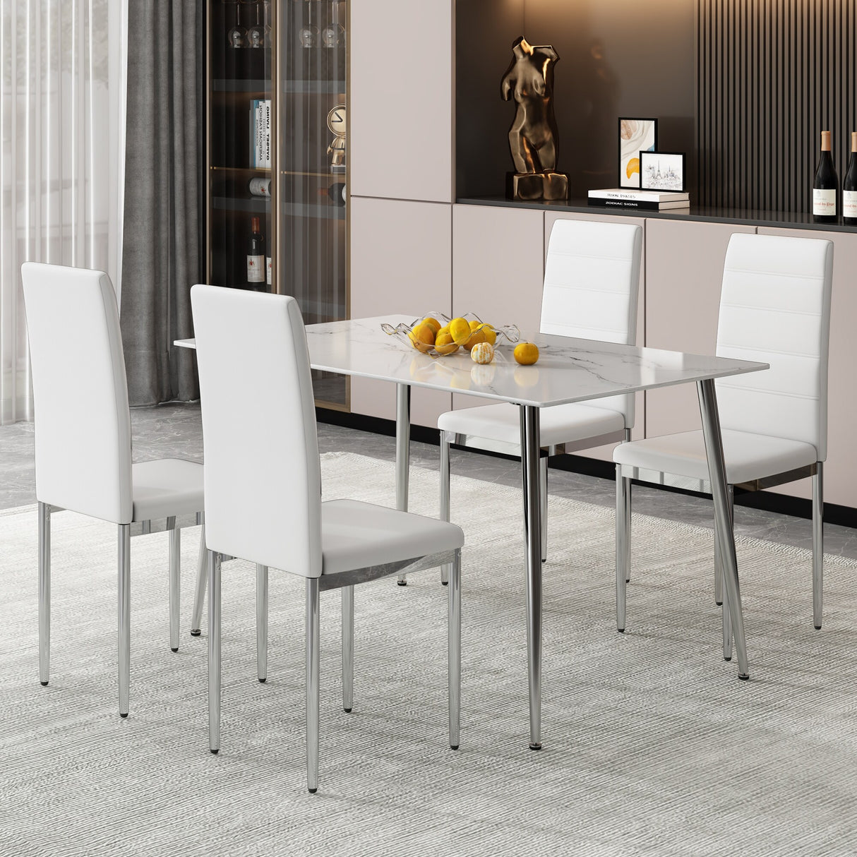 4-Piece Set of Armless high back dining chairs,electroplated metal legs