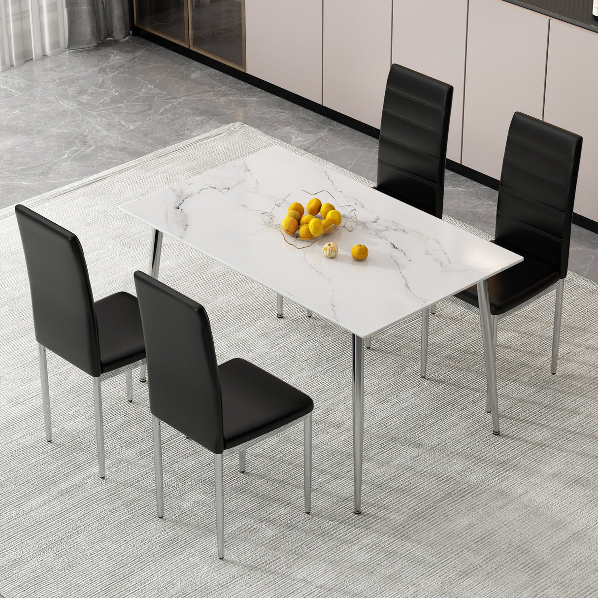 4-Piece Set of Armless high back dining chairs,electroplated metal legs