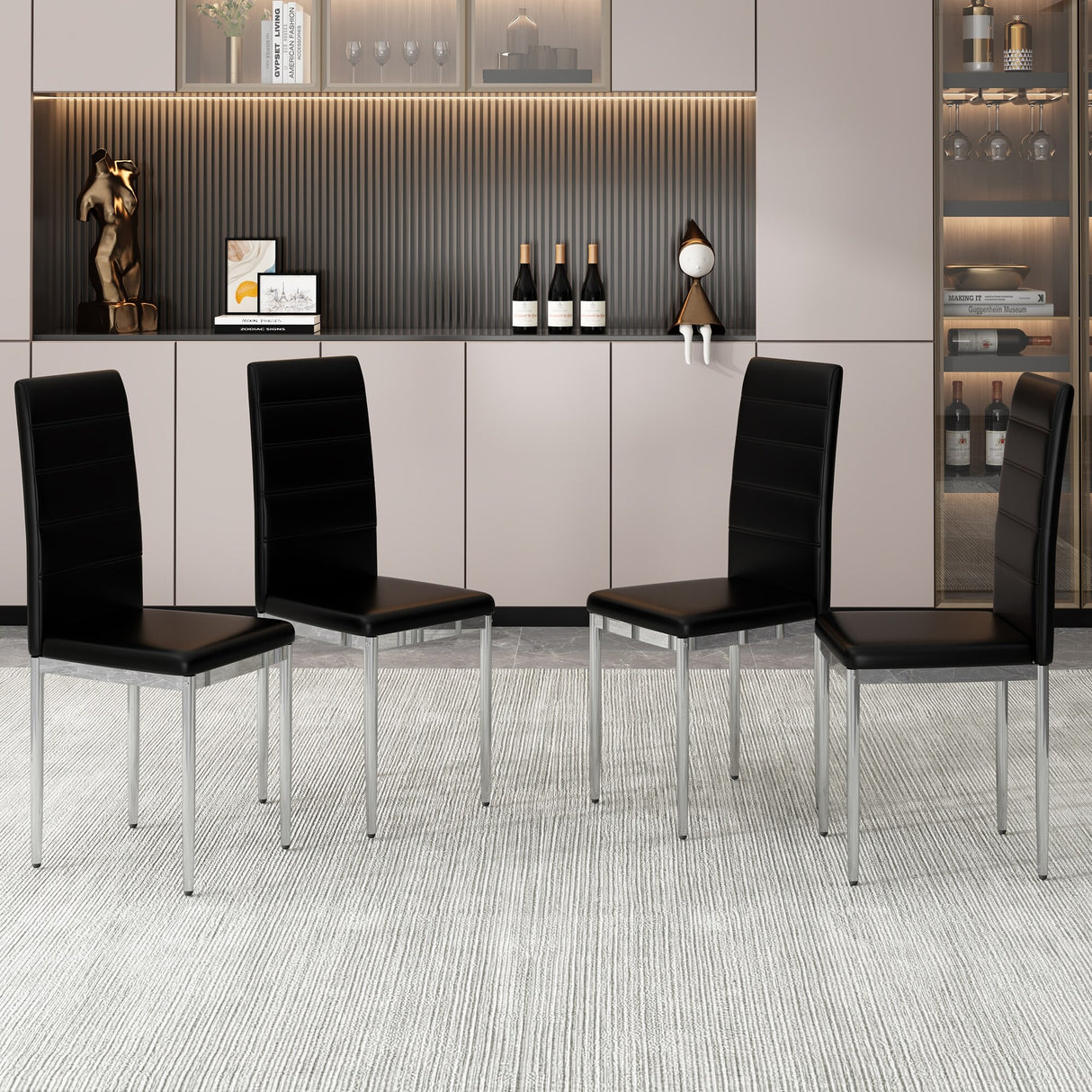 4-Piece Set of Armless high back dining chairs,electroplated metal legs