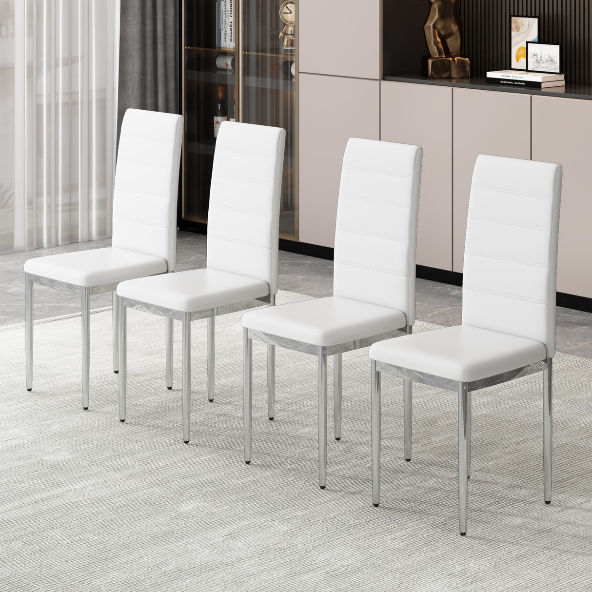 4-Piece Set of Armless high back dining chairs,electroplated metal legs