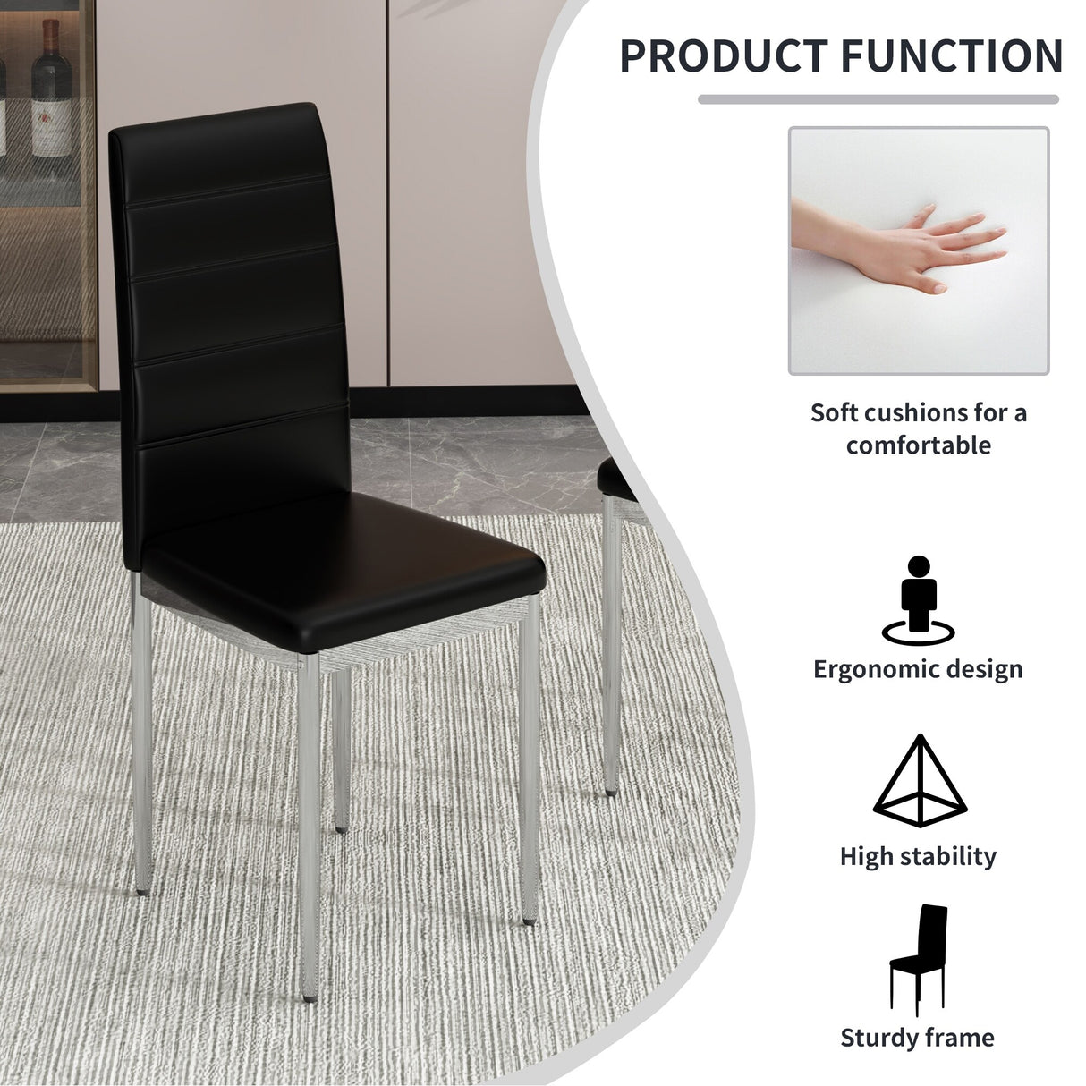 4-Piece Set of Armless high back dining chairs,electroplated metal legs
