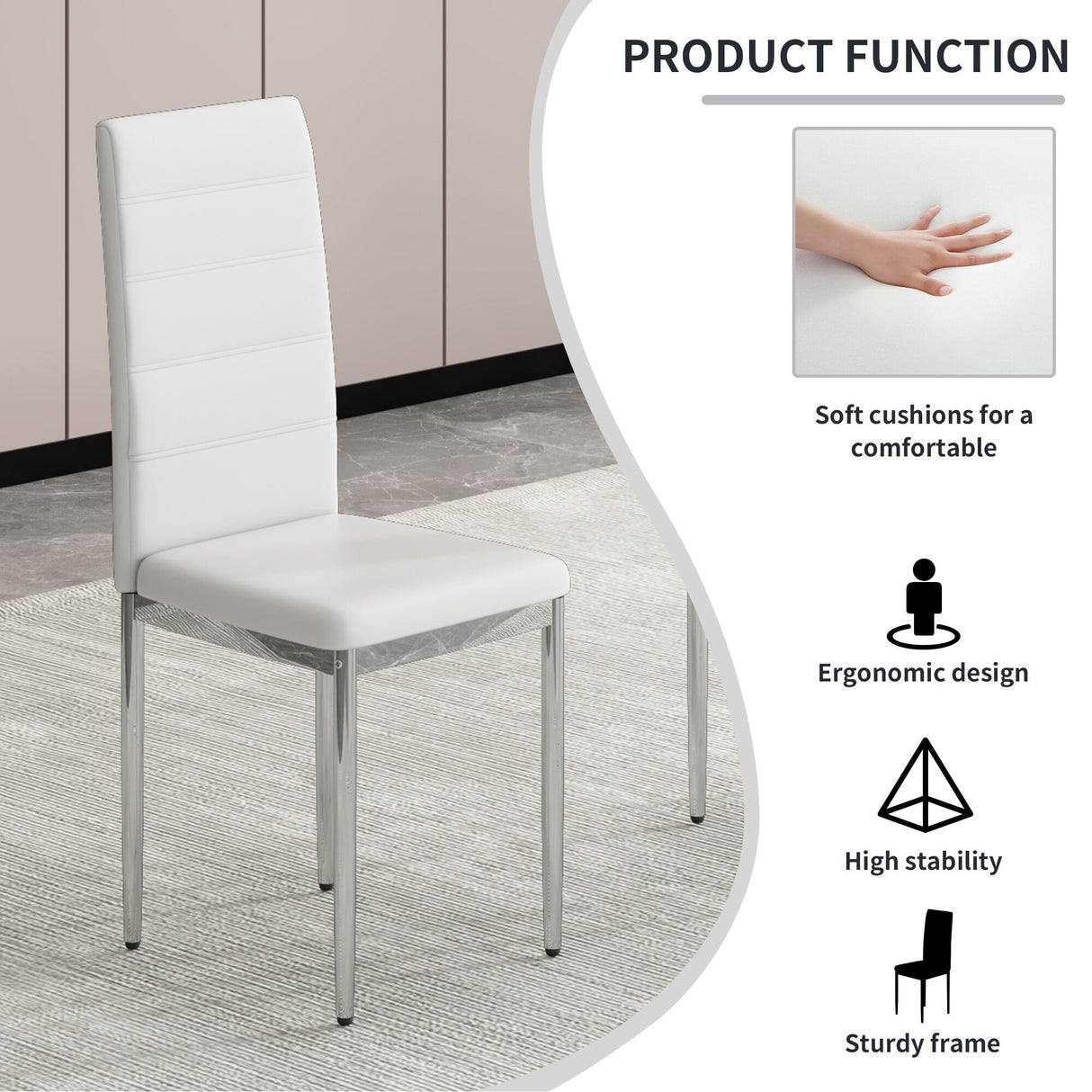4-Piece Set of Armless high back dining chairs,electroplated metal legs