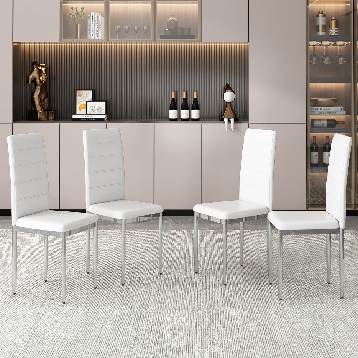 4-Piece Set of Armless high back dining chairs,electroplated metal legs