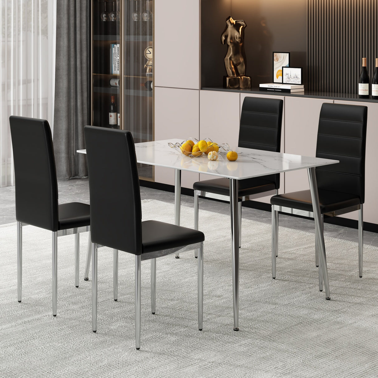 4-Piece Set of Armless high back dining chairs,electroplated metal legs