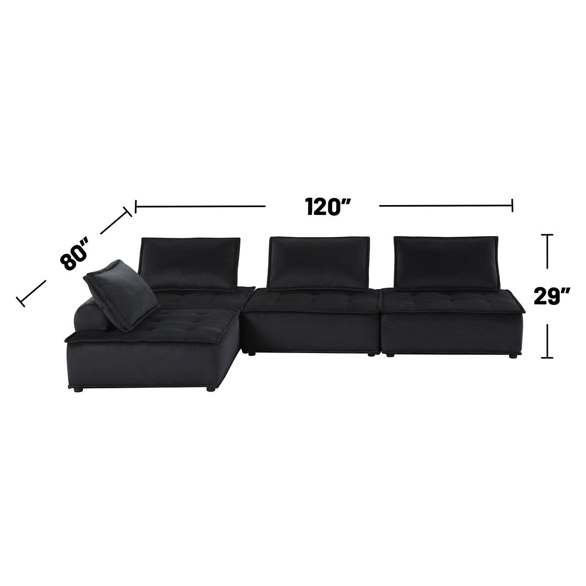 4 Piece Velvet Modular Sectional Sofa with Tufted Seat Design