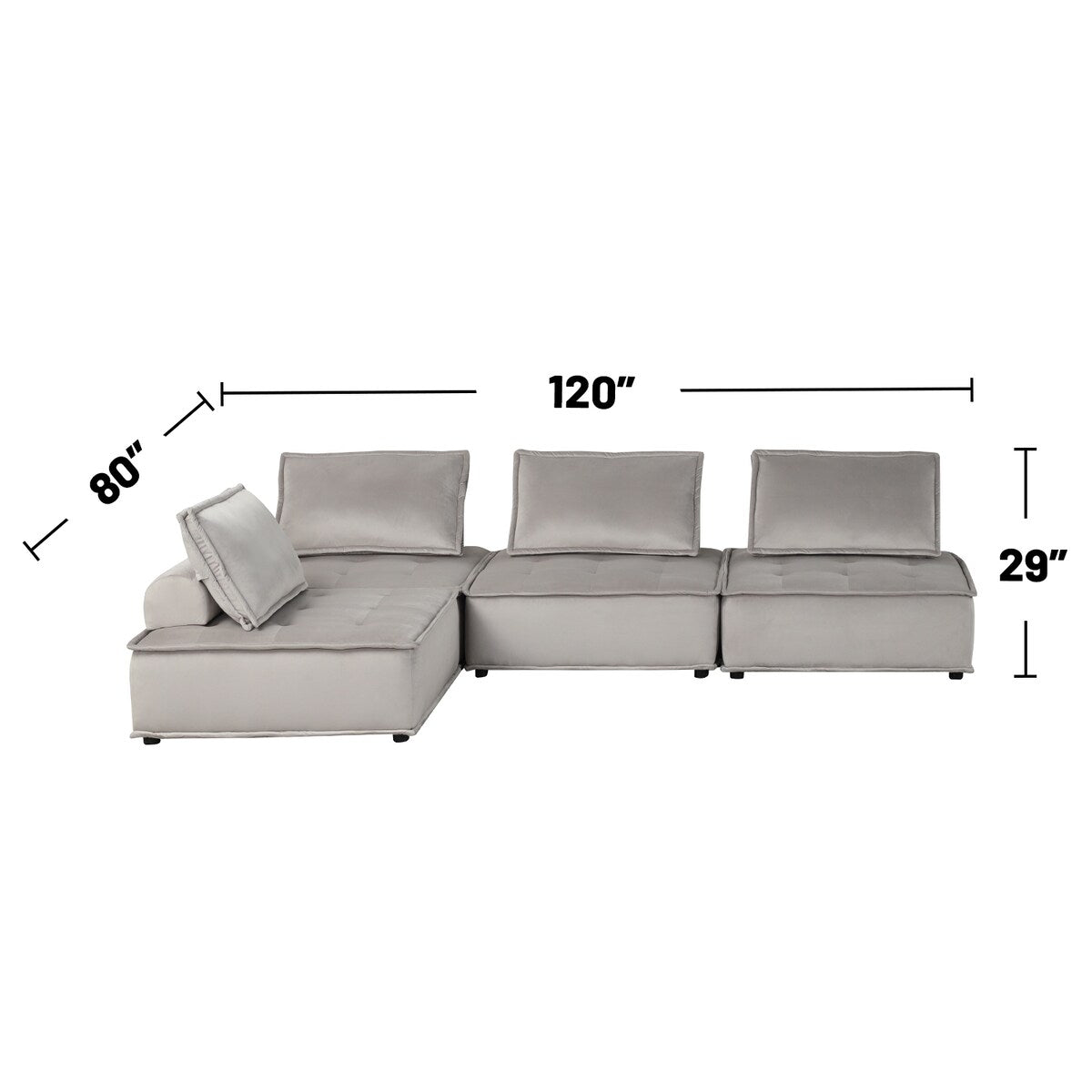 4 Piece Velvet Modular Sectional Sofa with Tufted Seat Design