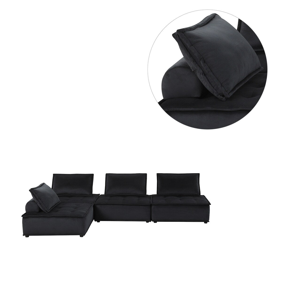 4 Piece Velvet Modular Sectional Sofa with Tufted Seat Design