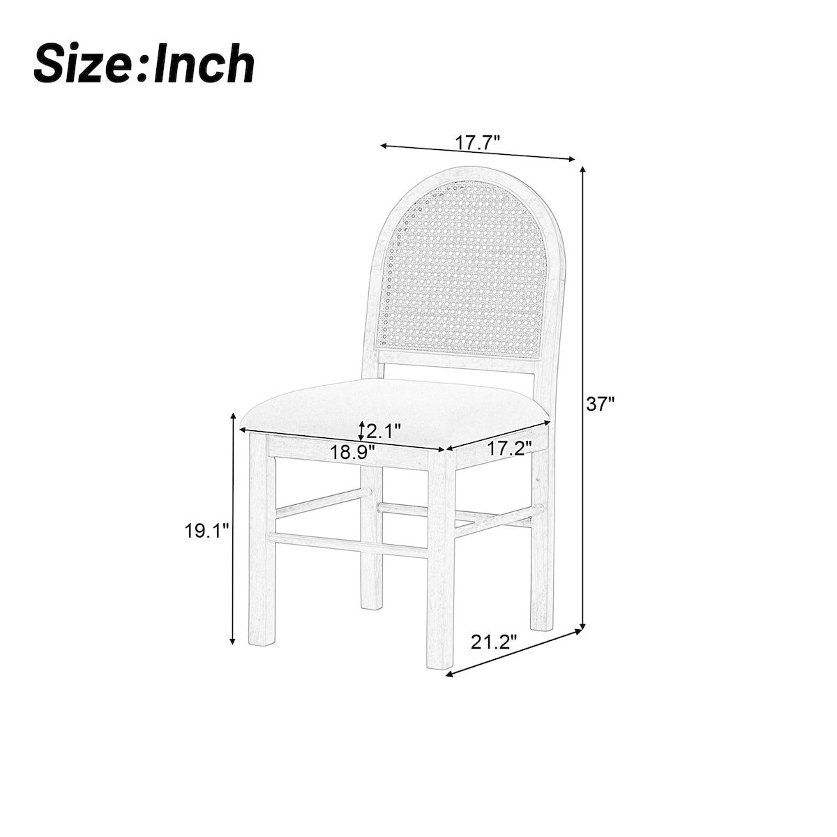4-Piece Vintage Upholstered Dining Chairs with Rattan Backrests