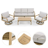 4-Piece Wood-grain Aluminum Patio Conversation Set with Swivel Chairs, Rattan Chair Back and Cushions