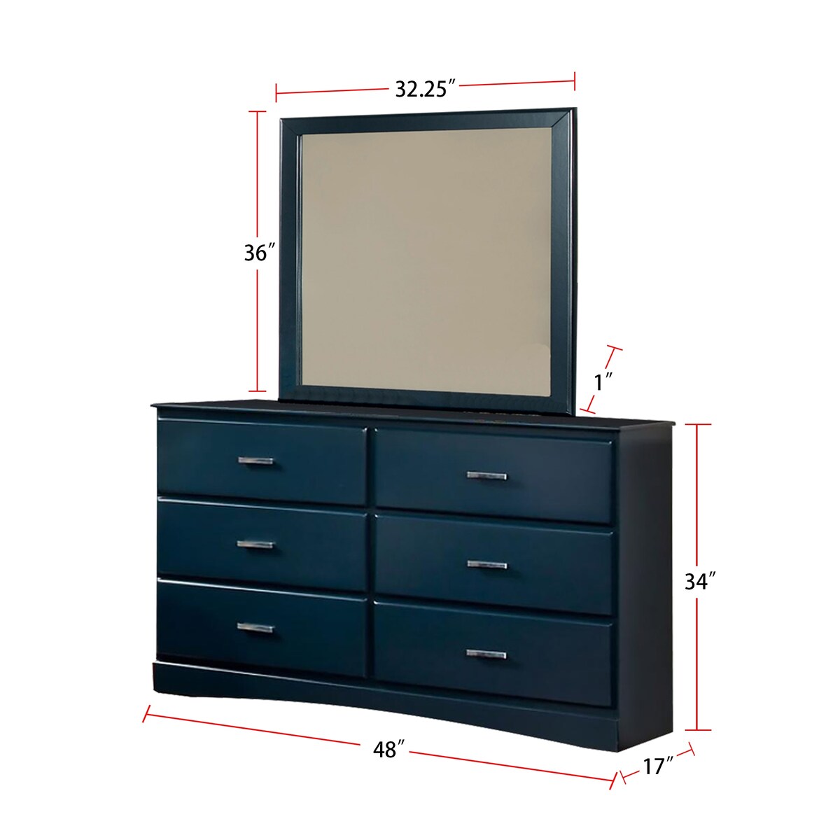 4 Piece Wooden Full Bedroom Set in Blue