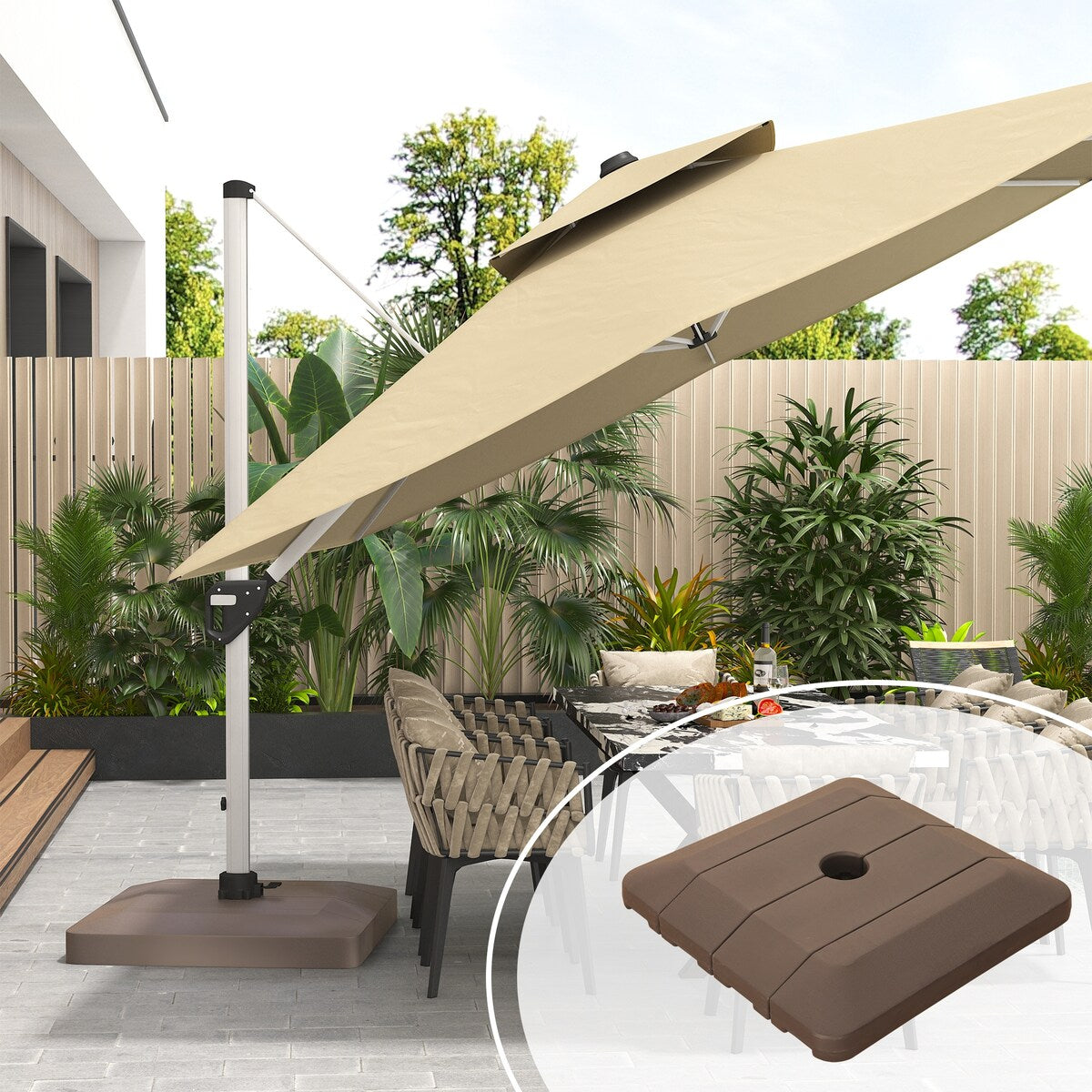 4 Pieces 243 lbs Coffee Patio Square HDPE Umbrella Base