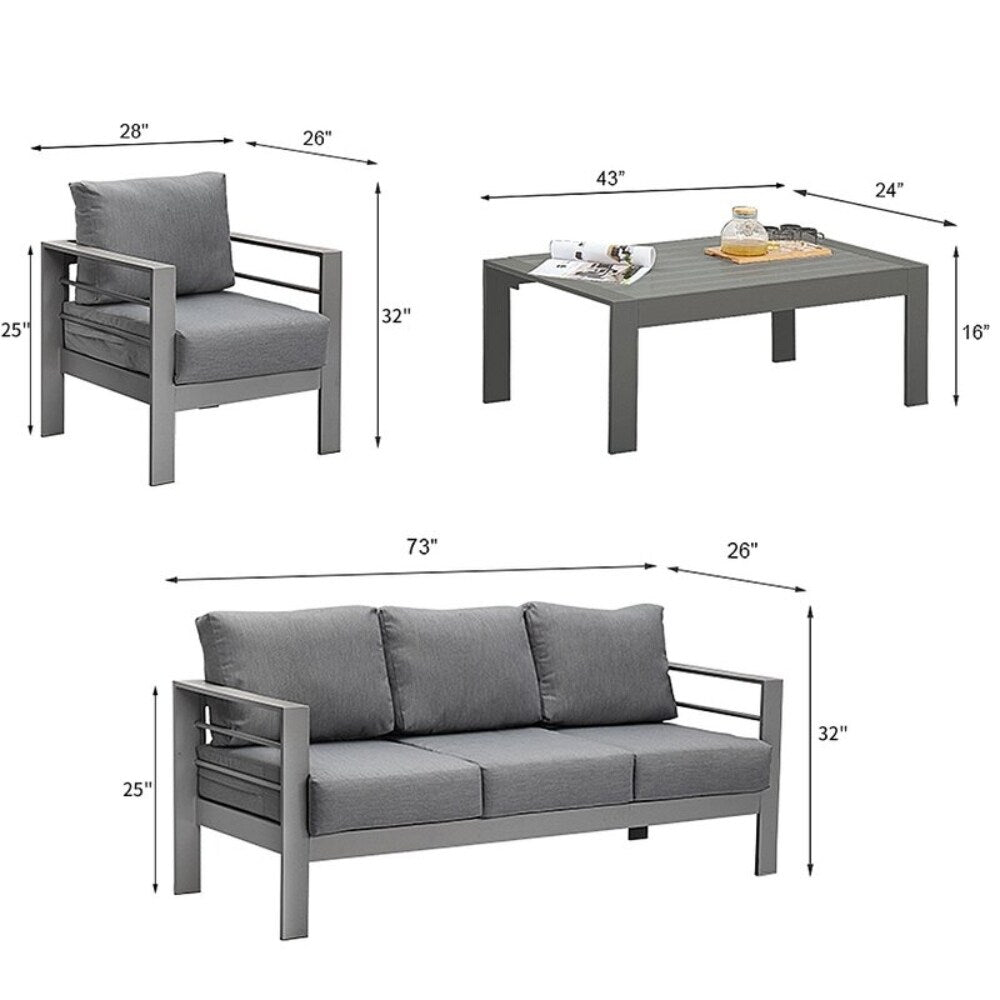 4 Pieces 5 Seat Patio Outdoor Sofa Set With End Side Coffee Table