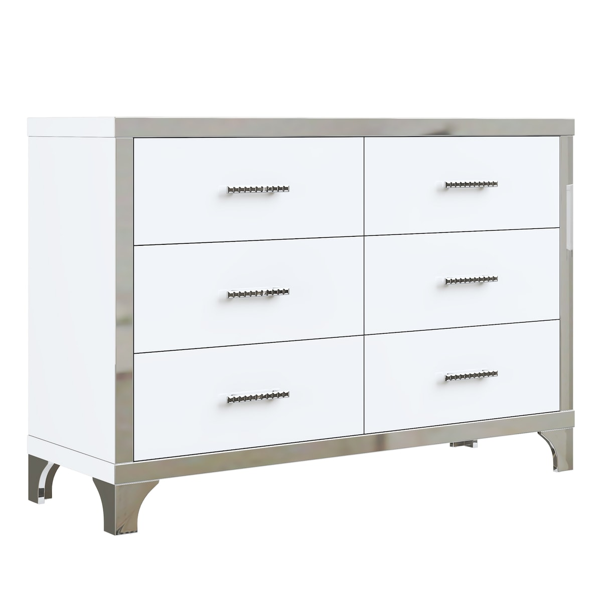 4-Pieces Bedroom Sets Queen Size Upholstered Bed with Three Drawers, High Gloss Mirrored Nightstands and Dresser