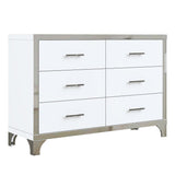 4-Pieces Bedroom Sets Queen Size Upholstered Bed with Three Drawers, High Gloss Mirrored Nightstands and Dresser